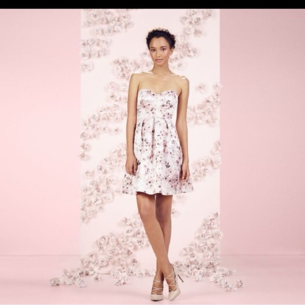 LC Lauren Conrad Runway Elegant Cream Floral Strapless Dress - Picture 4 of 9